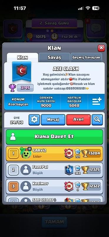 Clash Royale klanı – AZE CLASH - Klan adı: AZE CLASH - Oyun: Clash