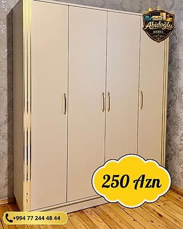 divar skafi: Yeni, 4 qapılı, Güzgülü, Bej, Açılan, Düz dolab — 1