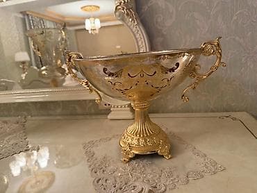 Qızılı naxışlı dekorativ vaza və meyvə qabı dəsti - Tərkib: 1 ədəd