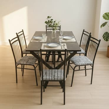 metbex oturacaqlari: Qonaq otağı üçün, Yeni, Açılmayan, Dördbucaq masa, 6 stul — 1