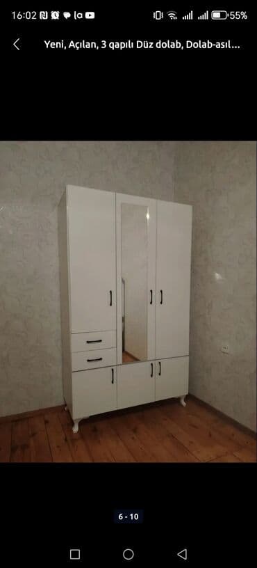 kiçik dolab: Açılan, 3 qapılı Düz dolab, Qarderob, paltar dolabı — 12