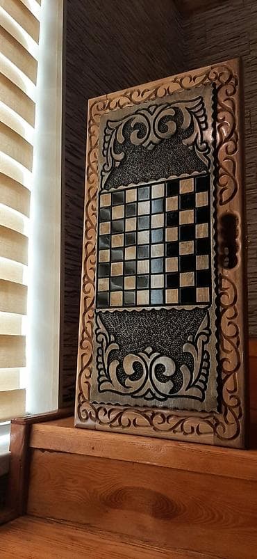 nərd taxta: Taxta oyma kombinə lövhə – şahmat/nərd üçün - Material: bərk ağacdan — 8