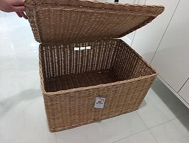 cehizlik sandiqlar: Təbii rəngli, qapaqlı hörmə səbət/qutu - Material: möhkəm süni rattan — 5