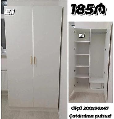 uwaq dolabi: 2 qapılı, Siyirməli, Ağ, Açılan, Düz dolab — 1