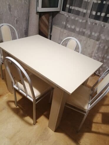 stul ev ucun: Mətbəx üçün, Yeni, Açılmayan, Kvadrat masa, 4 stul — 7