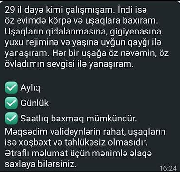 Dayələr: Uşaq baxımı xidməti - 29 illik dayə təcrübəsi - Xidmət öz evimdə — 1
