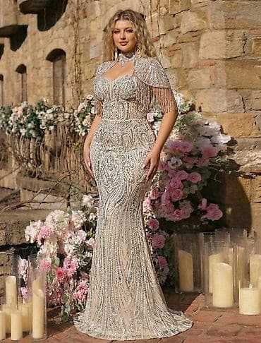 uzun toy donları: Gümüşü bəzəkli ziyafət libası - Model: ağ-krem əsaslı, gümüşü payet — 6