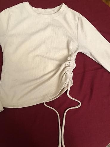 Qadın uzunqol bluz – krem/taş rəngində - Model: Yanlarda büzgülü, iplə — 5