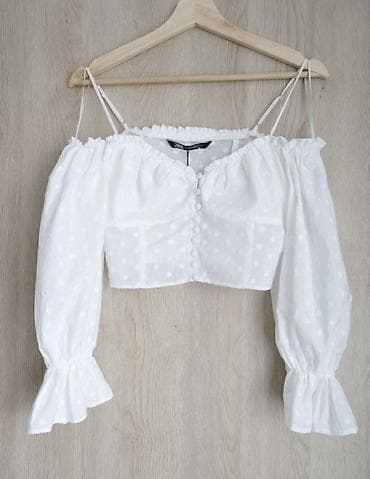 Zara markaAğ rəngli, çiyinüstü (off-shoulder) qısa bluz. - Brend — 1