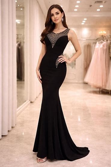 suba aliram: Qara axşam libası – zərif həndəsi bəzəklərlə Olcu M. Alinib 450 — 1