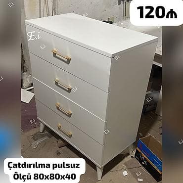 ev al: Ağ rəngdə 4 çekmecəli komod - Ölçü: 80x80x40 sm — 1