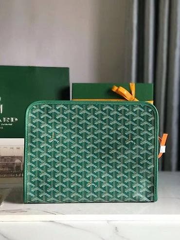 клатч: Goyard kəsimli sənəd/planşet çantası – yaşıl “Goyardine” monoqramlı — 2
