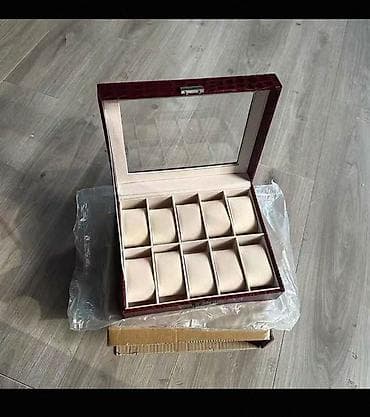 pul yığmaq ucun qab: 10 bölməli saat qutusu - Material: üst hissə krokodil teksturalı süni — 3