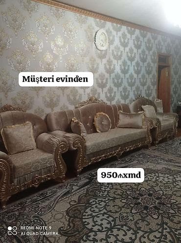 mingəcevir divan: - Klassik dizaynlı qonaq otağı dəsti: zəngin oyma dekorlu 3 ədəd — 1