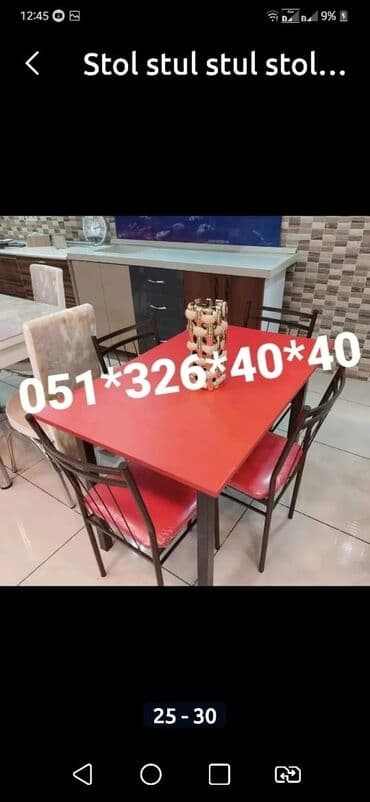 Masa və oturacaq dəstləri: Qonaq otağı üçün, Yeni, Açılan, Dördbucaq masa, 4 stul — 12