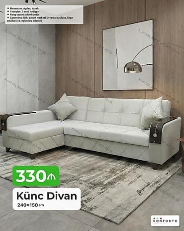 Künc divan – 240×150 sm - Mexanizm: açılan, bazalı (yataq funksiyalı — 1