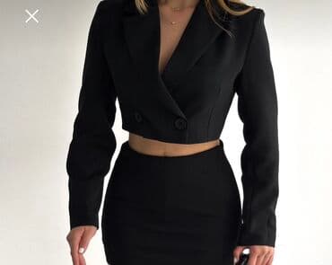 pencekler: Qadın crop blazer – qara rəng - Üst: qısa (crop) fasonlu blazer. İki — 3