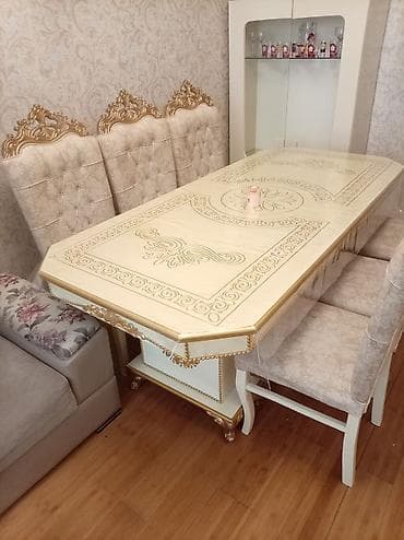 alt stolu: Qonaq otağı üçün, Açılmayan, Dördbucaq masa, 6 stul — 2