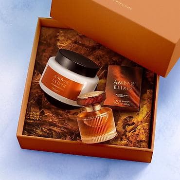Parfüm dest " Amber Elixir " Oriflame. Hediyye qutusunda parfüm ve