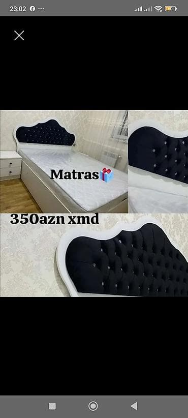 intex matras: Tək nəfərlik çarpayı və matras dəsti. - Rəng: ağ karkas, qara məxməri — 1