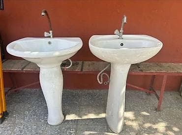 tulpan gul: Pilləkənli ayaqlı iki ədəd sanitar keramik lavabo dəsti - Material — 1