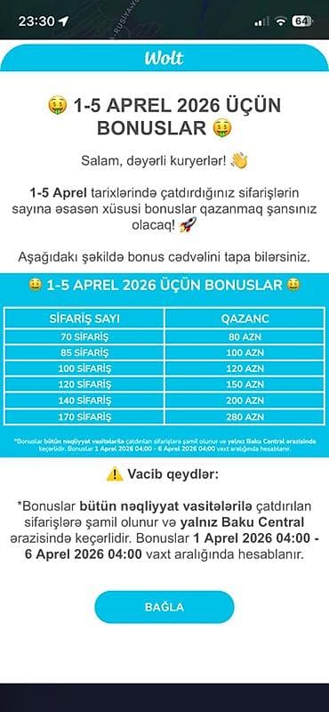 bolt catdirilma qeydiyyat: Sürücü-kuryer tələb olunur, Şəxsi nəqliyyat vasitəsi ilə, İşəmuzd ödəniş — 1