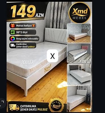 tek krafat: Tək nəfərlik çarpayı – 90×200 sm ölçü. - Modern başlıq dizaynı, möhkəm — 1