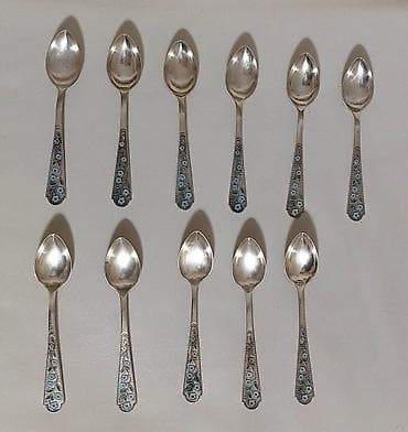 qedimi caynik: 1969-cu il Tallin zavodu, 875 əyar gümüş, mina (emal) işləməli antik — 1