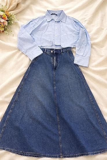 aşpaz geyimi: 👗 Джинсовая юбка + голубая рубашка ✨ Носила всего пару раз ✨ — 1