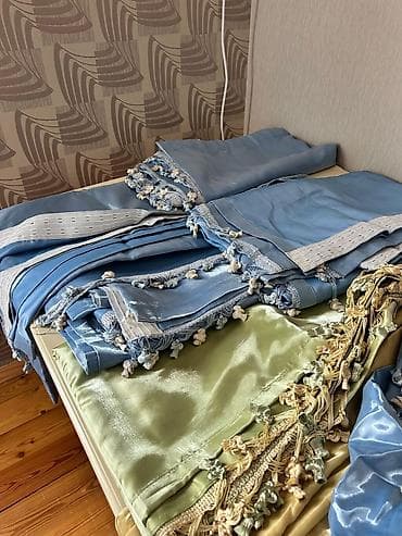 tullər: Pərdə dəsti – klassik dekorlu - Material: parlaq atlas tipli parça - — 1