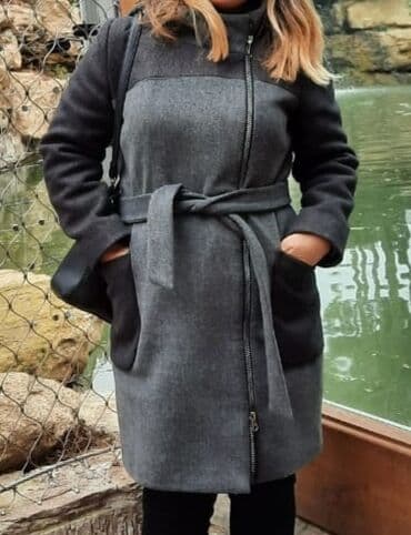 qadınlar üçün süni dublyonkalar: Qadın palto/kaban – ikirəngli dizayn - Rəng: tünd boz gövdə, qara qol — 1