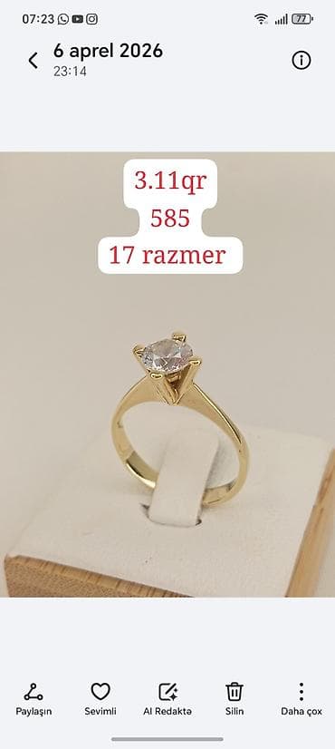 xonca bezedilmesi: Üzük, Ağ qızıl, 750 Əyar, Brilyant, 0.26-0.50 Karat — 7