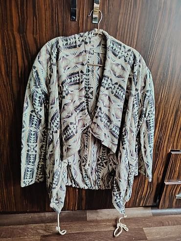 jaket turkce: Etnik naxışlı qadın kardiqanı - Model: Asimmetrik önlü, açıq kardiqan — 1