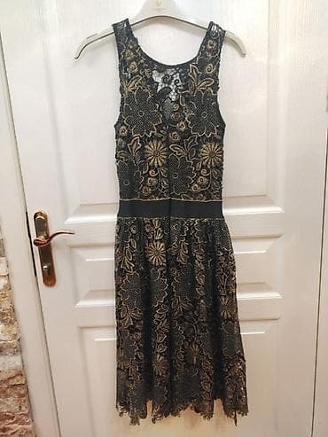 zerli donlar: Qızılı naxışlı qara krujeva (lace) don - Model: qolsuz, dairəvi — 2