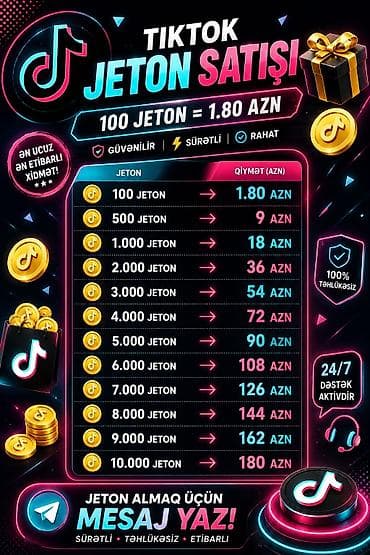 TikTok jeton satışı – sürətli, təhlükəsiz və rahat xidmət! Qiymətlər — 2