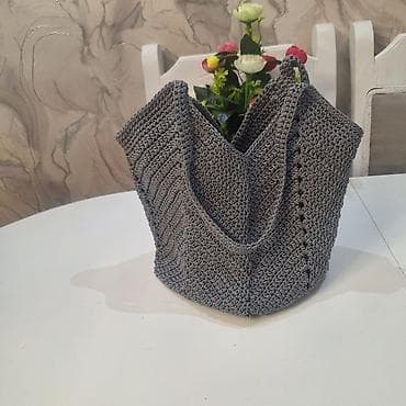 Boz rəngli, əl ilə toxunmuş çanta - Material: qalın ipliklə toxunma lalafo.az -da Boz rəngli, əl ilə toxunmuş çanta - Material: qalın ipliklə toxunma