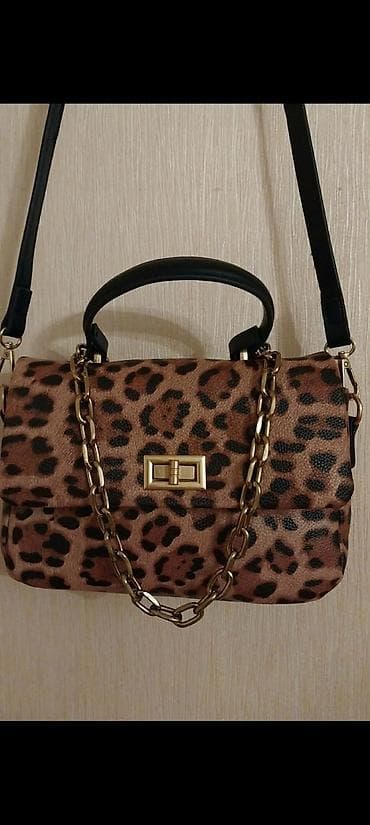 Leopard naxışlı qadın çantası - Material: tekstura səthli ekoloji