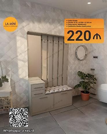 2 qapılı, Bej, Digər material, Açılan, Düz dolab