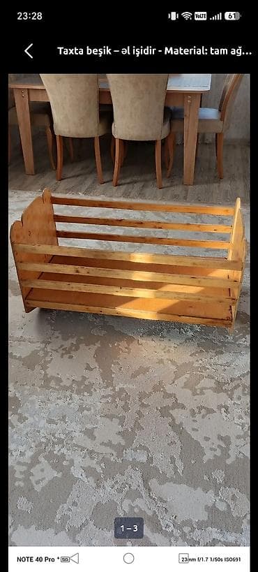 uşaq bewiyi: Taxta beşik – əl işi - Material: tam ağac (taxta lamellər və taxta — 2