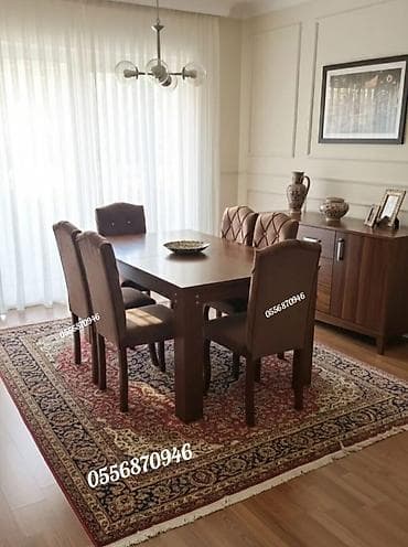 Qonaq otağı üçün, Yeni, Açılmayan, Kvadrat masa, 6 stul