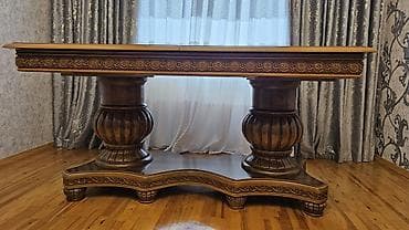 acılan stol: Klassik masa, İşlənmiş, Açılan, Taxta, Dördbucaq masa — 1