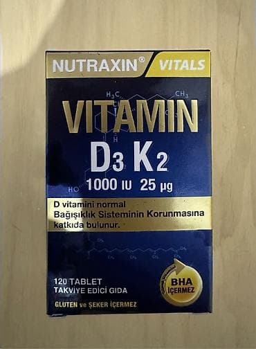 Bədənə qulluq: Nutraxin Vitals Vitamin D3 K2 – 120 tablet, qlütensiz və şəkərsiz qida — 1