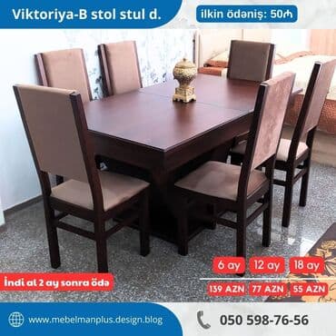 Masa və oturacaq dəstləri: Qonaq otağı üçün, Yeni, Açılan, Kvadrat masa, 6 stul — 1