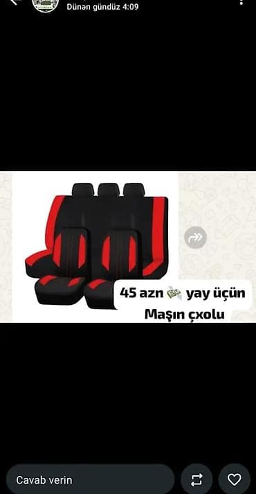 Maşın oturacaq örtüyü dəsti – qara/qırmızı dizayn. - Universal ölçü