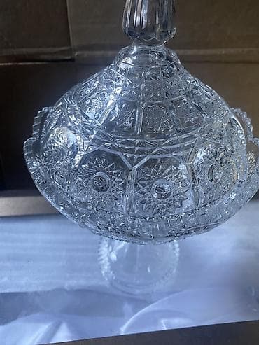 ucuz malar: Büllur şirniyyat qabı – qapaqlı, ayaqlı - Material: şəffaf kəsmə — 2