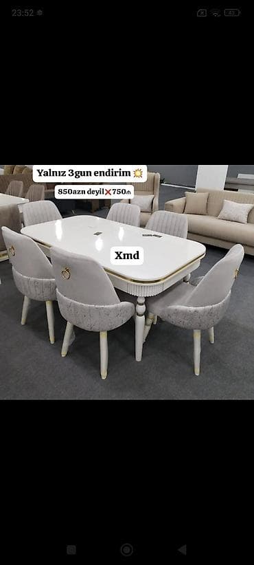 material: Qonaq otağı üçün, Açılmayan, Dördbucaq masa, 6 stul — 1