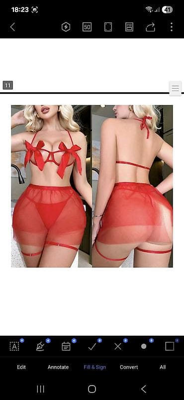 Gecəliklər: Qırmızı şeffaf gecə dəsti - 3 hissədən ibarət: bantlı büsthalter — 1