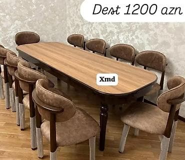 masa desti: Yemək otağı dəsti – masa və 12 ədəd stul - Uzun, oval bucaqları — 1