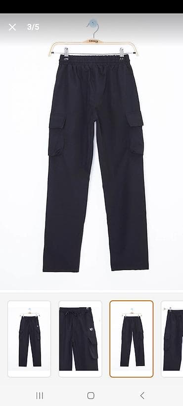 Qara rəngli kişi cargo şalvarı - Model: düz kəsim, cargo üslubu -