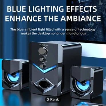 Çəngəllər: LED Ortam İşığı ilə Masaüstü Stereo Kalonka - USB Güclü, 3.5mm Səs — 6